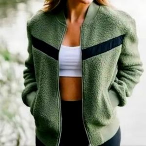ZYIA green fleece bomber jacket XS.